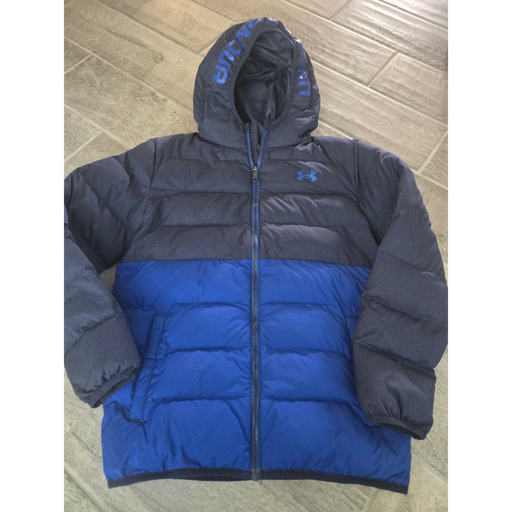 Under Armour Boys‎ ColdGear Puffer Jacket Blue Hooded Insulated Coat Size YLG